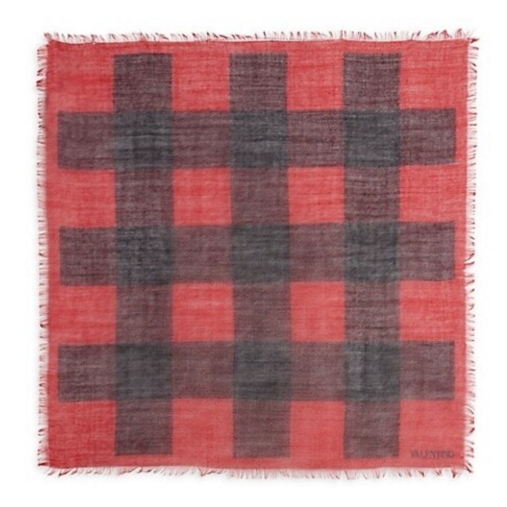 Valentino Burgundy Plaid Scarf